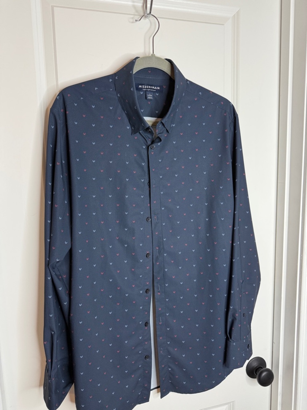 Mizzen+Main Navy Button-Down Shirt with Micro-Print L